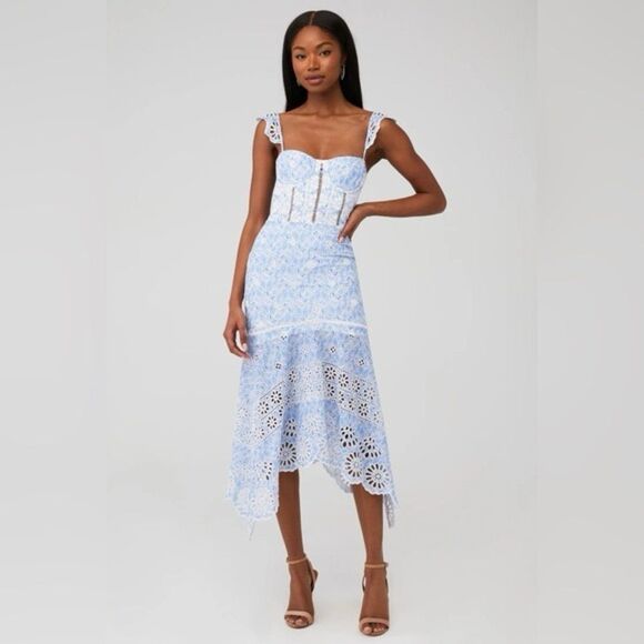 Karina Grimaldi Women's Irma Eyelet Midi Dress in Blue Size Small - Picture 4 of 10